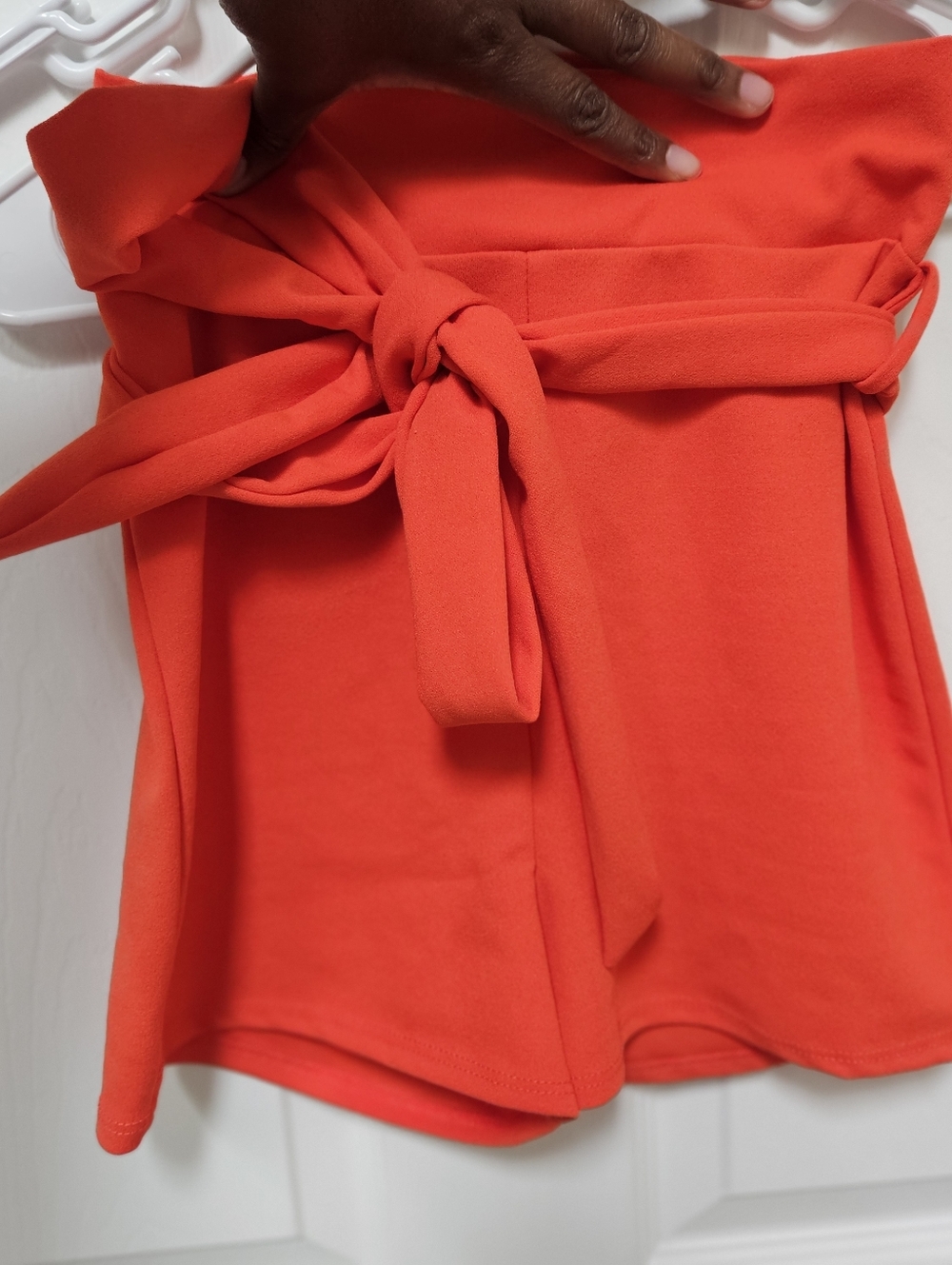 High-Waist Tie-Front Shorts in Vibrant Red-Orange